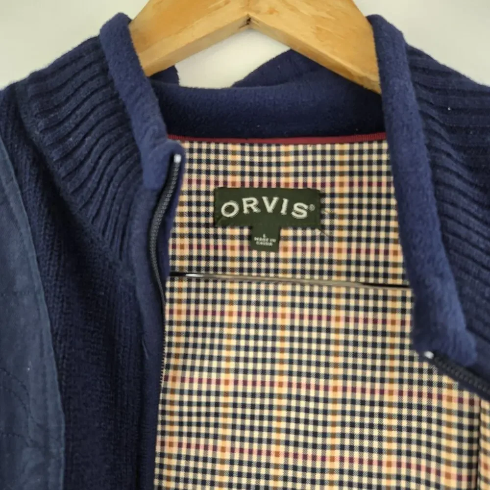 Orvis Sweater Men Large Blue‎ Foul Weather Wool Lined Full Zip Hunting